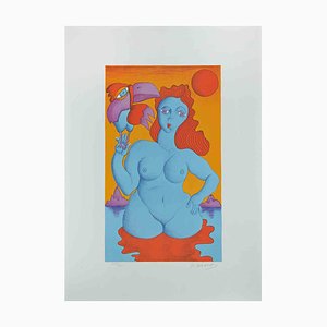 Michael Ciomakov, Femme avec Perroquet, Lithographie Originale, 1970s