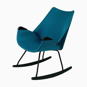 Skandinavischer schwarz lackierter Schaukelstuhl mit blauem Sitz