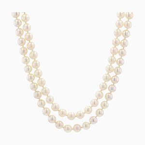 French Double Row Necklace in 18K Yellow Gold with Pearl, 1960s