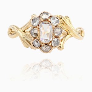 Antiker französischer Ring aus 18 Karat Gelbgold mit Diamanten im Rosenschliff