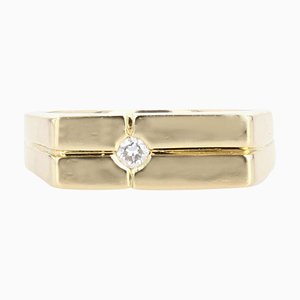 French Modern Man Ring in 18K Yellow Gold with Diamond