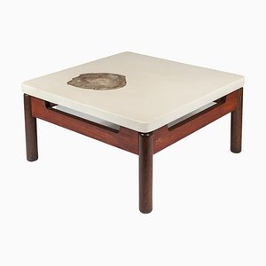 Table Basse avec Marqueterie de Bois Pétrifié par Philippe Barbier