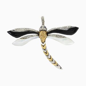 Gold Dragonfly Diamond Sapphire Onyx Mother-of-Pearl