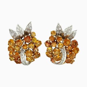Sapphire Diamond Gold Earrings, Set of 2