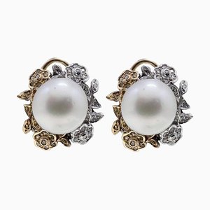 Diamond and Australian Pearl Earrings, Set of 2