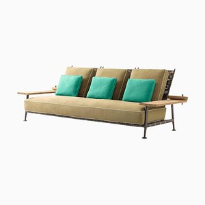 Steel, Teak and Fabric Fenc-E-Nature Outdoor Sofa by Philippe Starck for Cassina