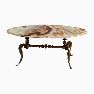 French Onyx Marble and Brass Coffee Table