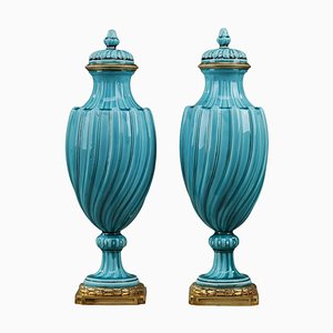 Vases Couverts Style Louis XVI en Céramique, Set de 2