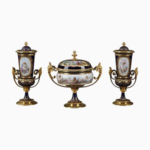 Sèvres Porcelain Vase Set with Putti Decorations, Set of 3
