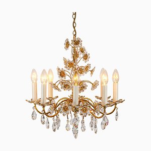 Large Gilt Brass Flower-Shaped Chandelier from Palwa, Germany, 1970s