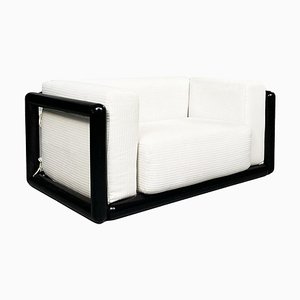 Mid-Century Italian White Fabric Wood Cornaro Lounge Chair by Scarpa Gavina, 1970s