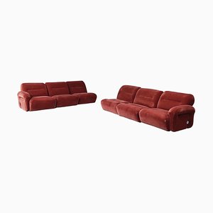 Mid-Century Italian Modern Modular Sofa in Red Velvet, 1970s, Set of 6