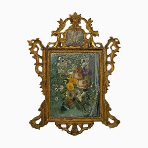 Italian Baroque Decorative Painted Mirror with Gilt Frame, 18th Century