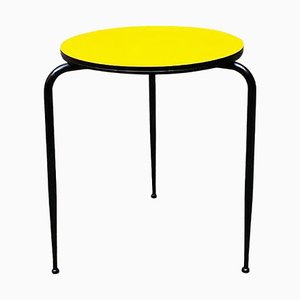 Table de Bar Ronde Mid-Century en Laminé Jaune et Métal Noir, Italie, 1950s