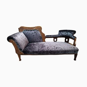 Edwardian Chaise Longue in Blackberry Velvet Upholstery