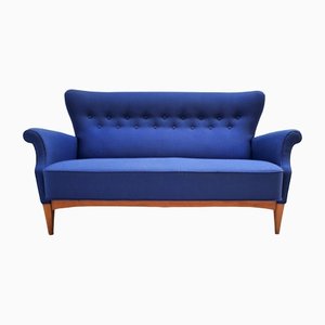 Skandinavisches Vintage Sofa mit blauem Stoffbezug von Fritz Hansen