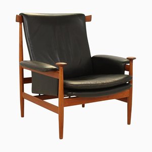 Sedia Bwana Mid-Century in teak e pelle originale di Finn Juhl