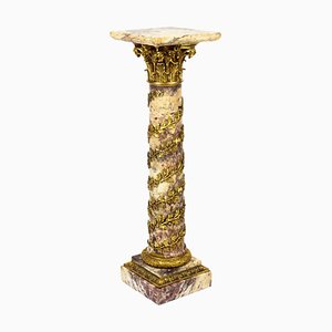 Antique French Serpentine Marmo Viola Ormolu Marble Pedestal, 19th Century