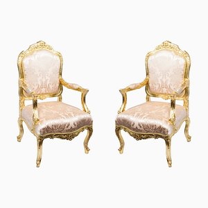 Fauteuils Style Louis XV Dorés, France, 20ème Siècle, Set de 2