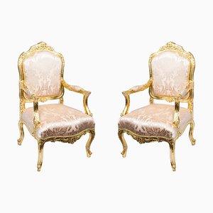 Louis XV Style French Gilded Armchairs, 20th Century, Set of 2