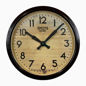 Industrial Brown Bakelite Wall Clock from Smith Sectric, 1930s