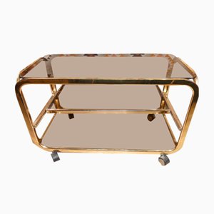TV Trolley or Bar Cart in Brass & Smoked Glass on Casters, 1970s