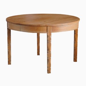 Mid-Century Danish Round Dining Table in Solid Oak with 2 Extensions, 1960s
