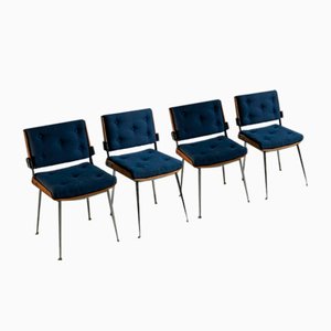French Wood, Simili-Leather & Fabric Dining Chairs attributed to Alain Richard, 1950, Set of 6