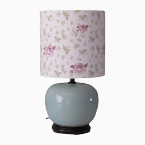 Lampada da tavolo in ceramica color celadon con paralume personalizzato