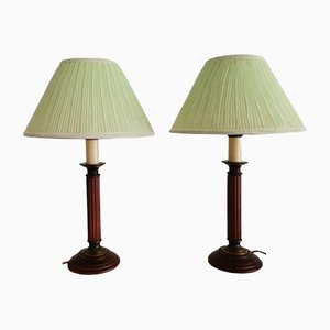 Vintage Green & Brown Wooden Table Lamps, 1950s, Set of 2