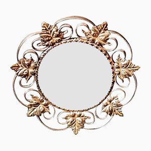 French Gilt Metal Mirror with Vine Leaves