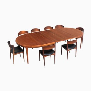 Ausziehbarer Tisch & Jysk Stühle von Ib Kofod Larsen für Mobelfabrik, 1960, 9er Set