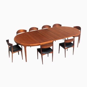 Extendable Table & Jysk Chairs by Ib Kofod Larsen for Mobelfabrik, 1960, Set of 9