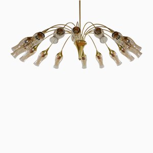 Large Mid-Century Modern Italian Spider Gold-Colored Murano Glass Chandelier, 1950s