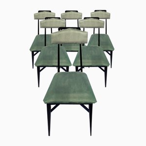 Chaises de Salle à Manger Mid-Century Noires et Vertes, Italie, 1950s, Set de 6