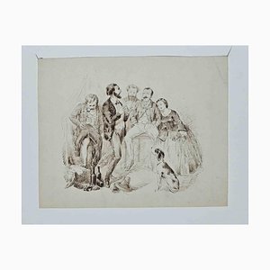 Alfred Grevin, Gathering, Original Drawing, Late-19th-Century
