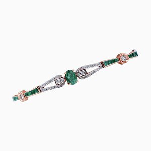 Bracelet in 14K Rose Gold and Silver with Emeralds and Diamonds