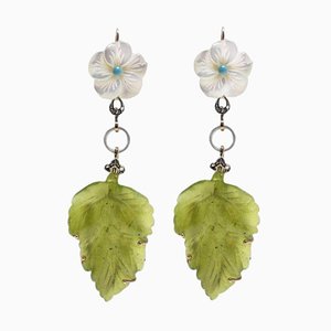 Boucles d'Oreilles Dorées avec Nacre et Jade