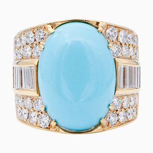 Ring in 18K Yellow Gold with Turquoise and Diamonds