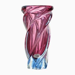 Vase Swirl Vintage en Rose Murano et Bleu