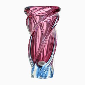 Vaso vintage in vetro di Murano rosa e blu