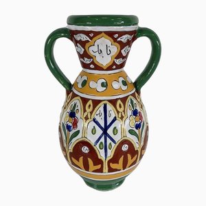 Polychrome Vase aus emailliertem Steingut, Nabeul, 1920