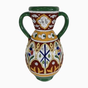 Polychrome Vase in Enamelled Earthenware, Nabeul, 1920