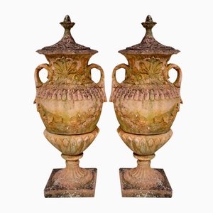 Large English Stone Garden Urns, Set of 2