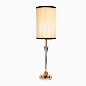 French Art Deco Nickel and Golden Brass Lamp in the Style of Mazda