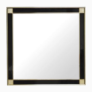 Black Lacquered Mirror with Brass Details by Pierre Cardin, 1980s