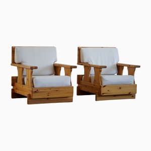 Mid-Century Brutalist Solid Pine Lounge Chairs, Sweden, 1970s, Set of 2