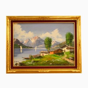 Italian Landscape Painting, 20th-Century, Oil on Canvas Framed