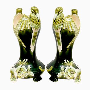 Art Deco Handmade Porcelain Vulture Vases, Set of 2
