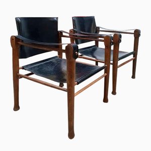 Chaises Safari Mid-Century en Cuir dans le Style de Borge Mogensen, Set de 2